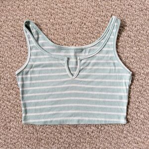 Mint Green Striped Ribbed Crop Tank Top